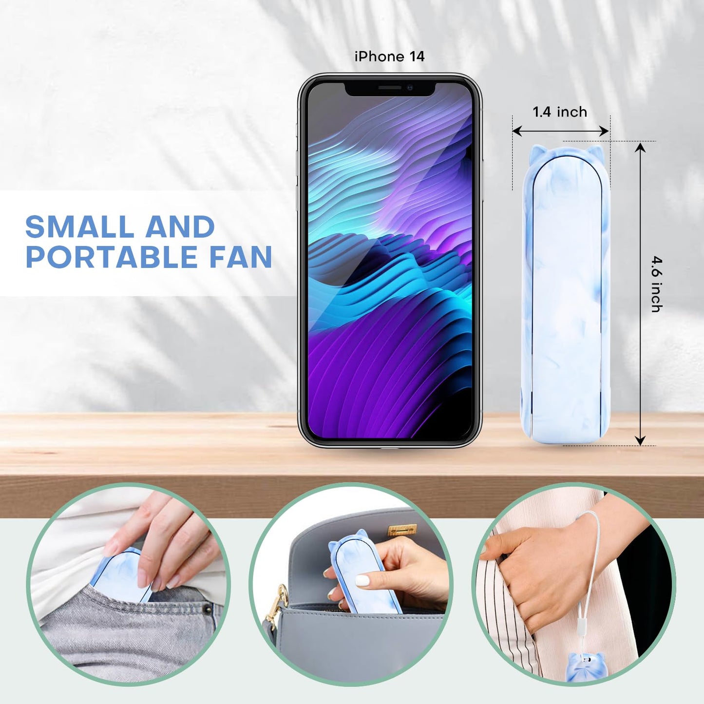 OHLGT Mini Ventilador Portátil: Silencioso, Recargable y Power Bank (9-15h)