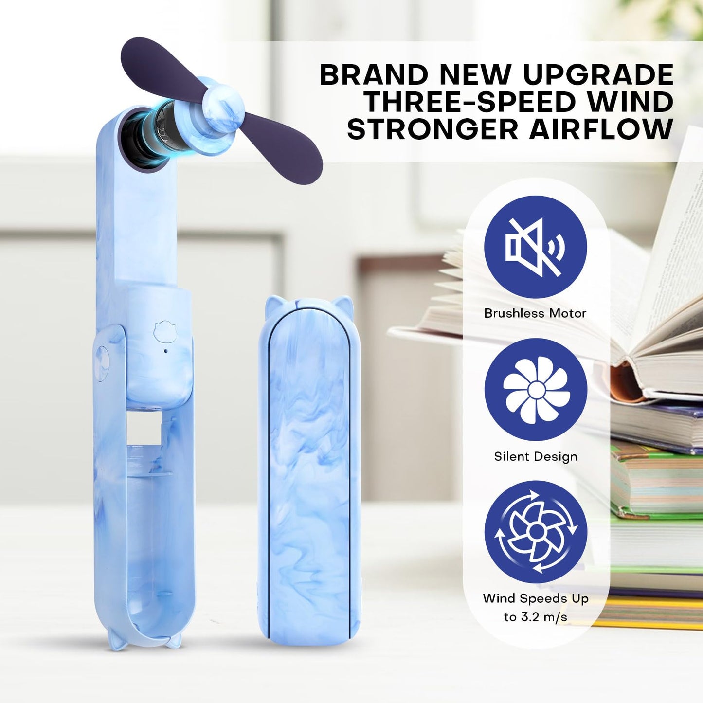 OHLGT Mini Ventilador Portátil: Silencioso, Recargable y Power Bank (9-15h)
