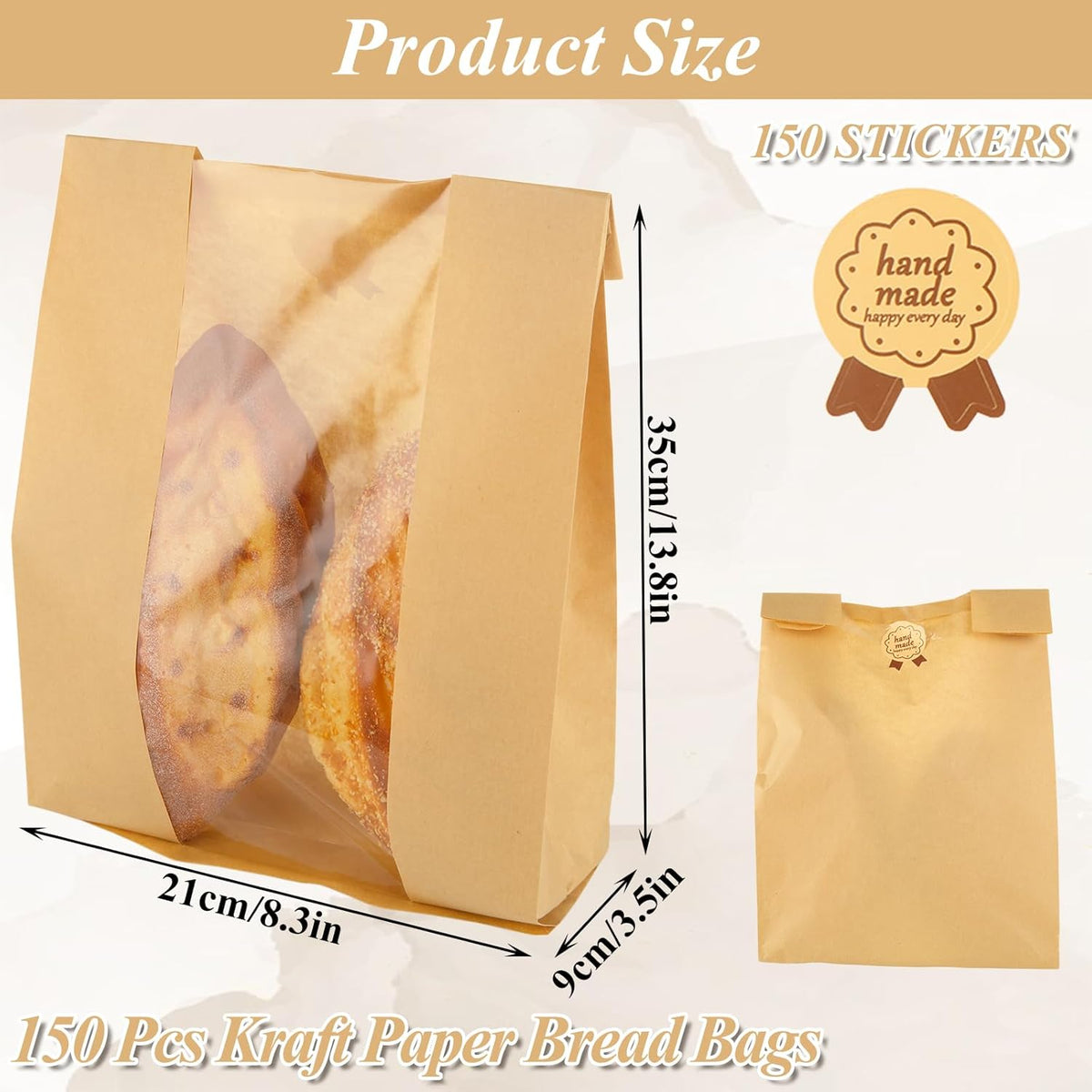 Eco Bread Bags with Window | 150 Kraft Heat-Sealable Grease-Resistant Bags