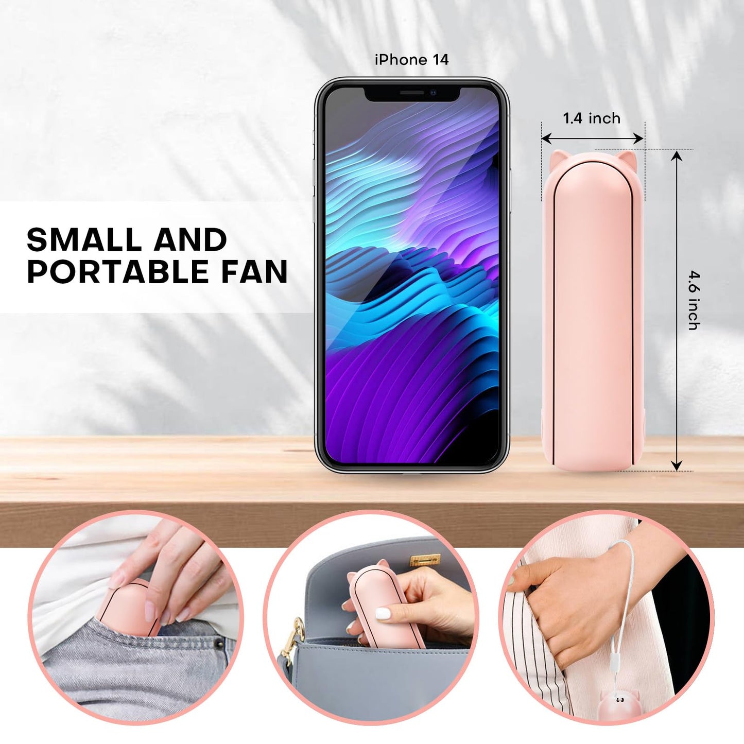 OHLGT Mini Ventilador Portátil: Silencioso, Recargable y Power Bank (9-15h)