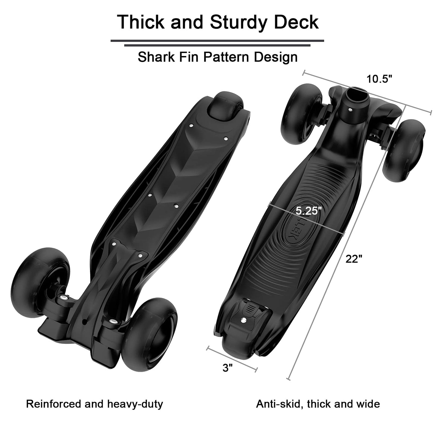 Allek Kick Scooter B03 for Kids (3-12 Years) — Style, Fun, and Safety on 3 Wheels with LED Lights, Adjustable Handlebar, and Reinforced Deck (Black)