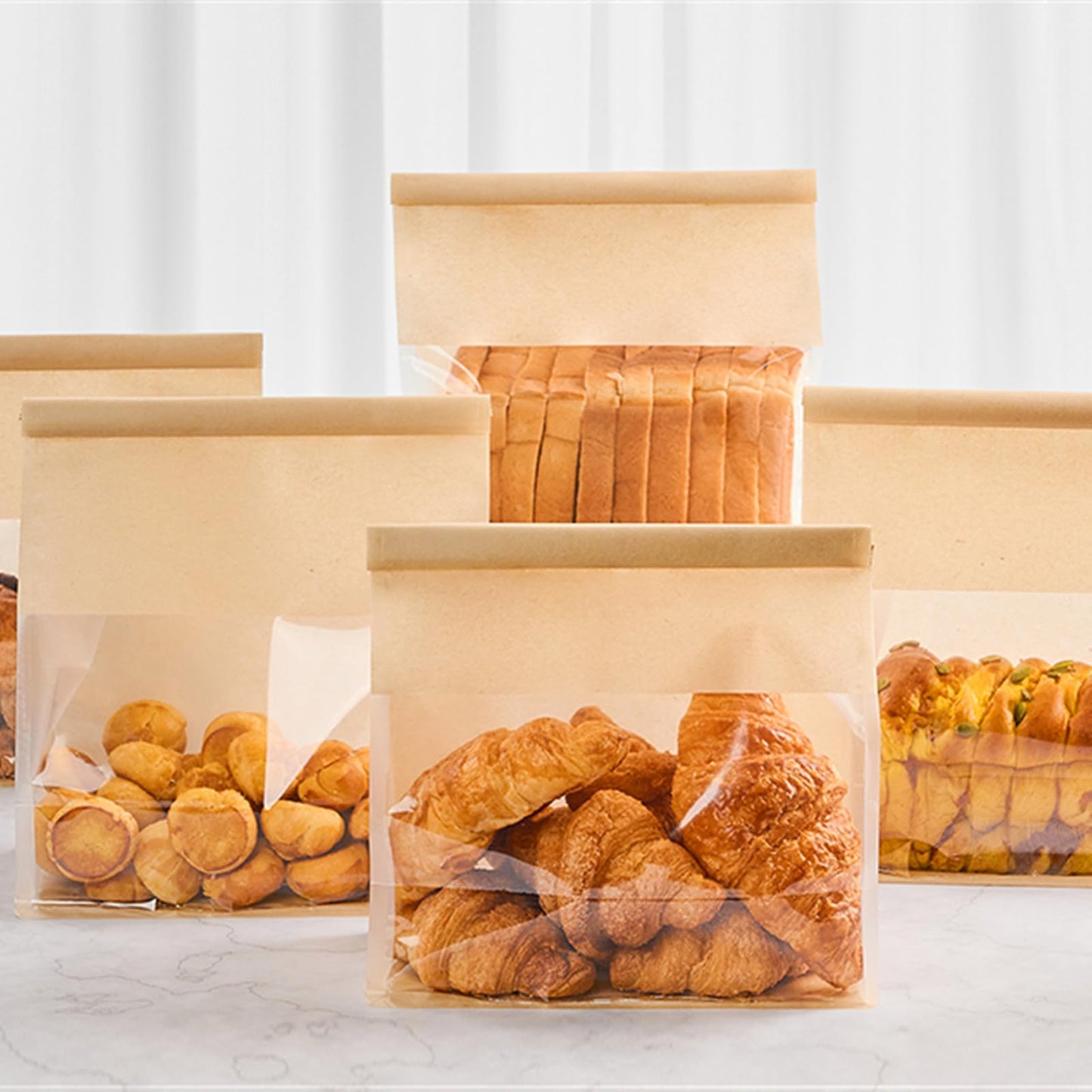 Ocmoiy 50Pcs Large Bread Bags for Homemade Bread, Resealable Sourdough Bread Bags, Clear Front Tin Tie Tab Lock Bread Storage Bags with Window Paper Treat Bags (8.7x4.3x11 Inch)