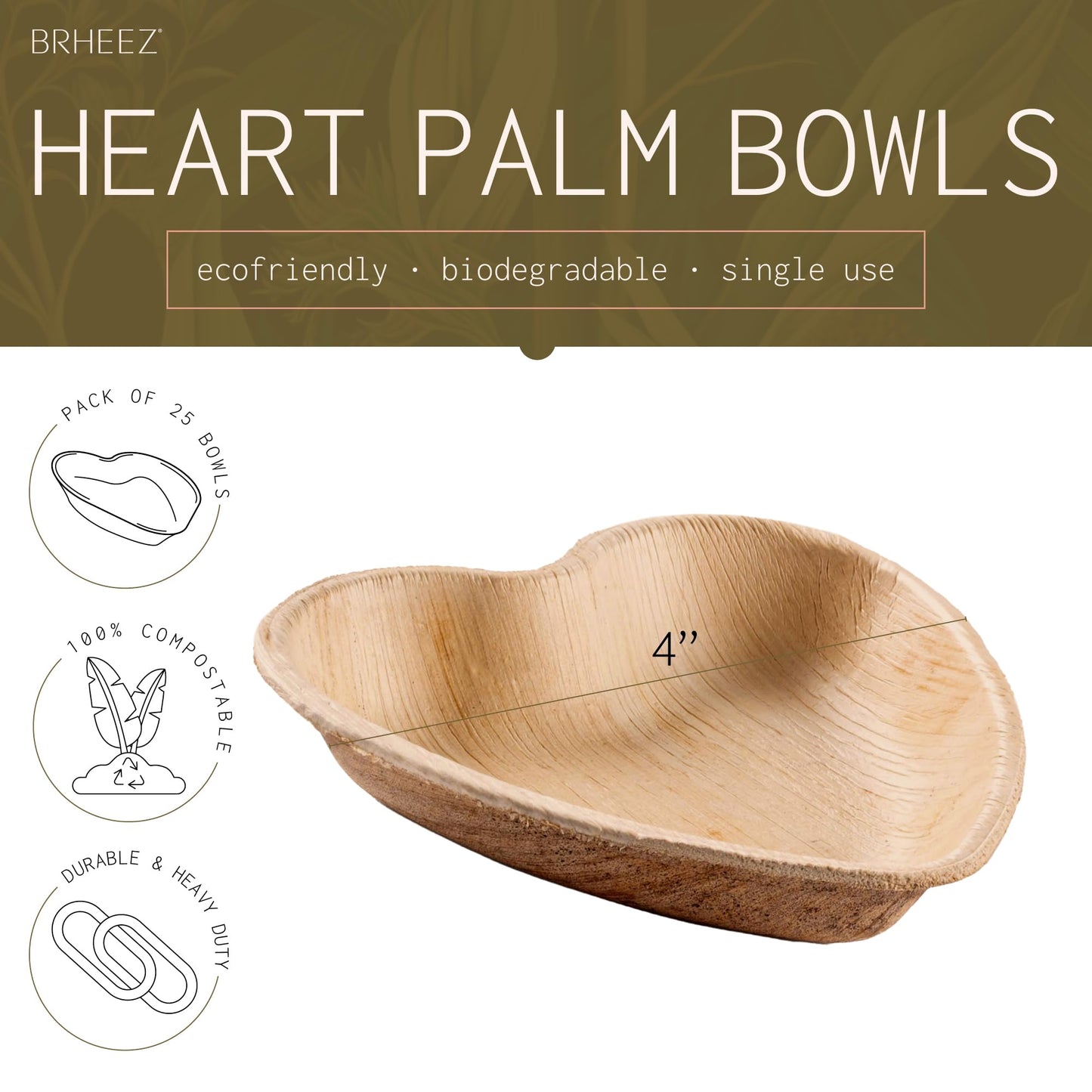 Brheez Bamboo-Style Palm Leaf Plates | Biodegradable Pack of 25