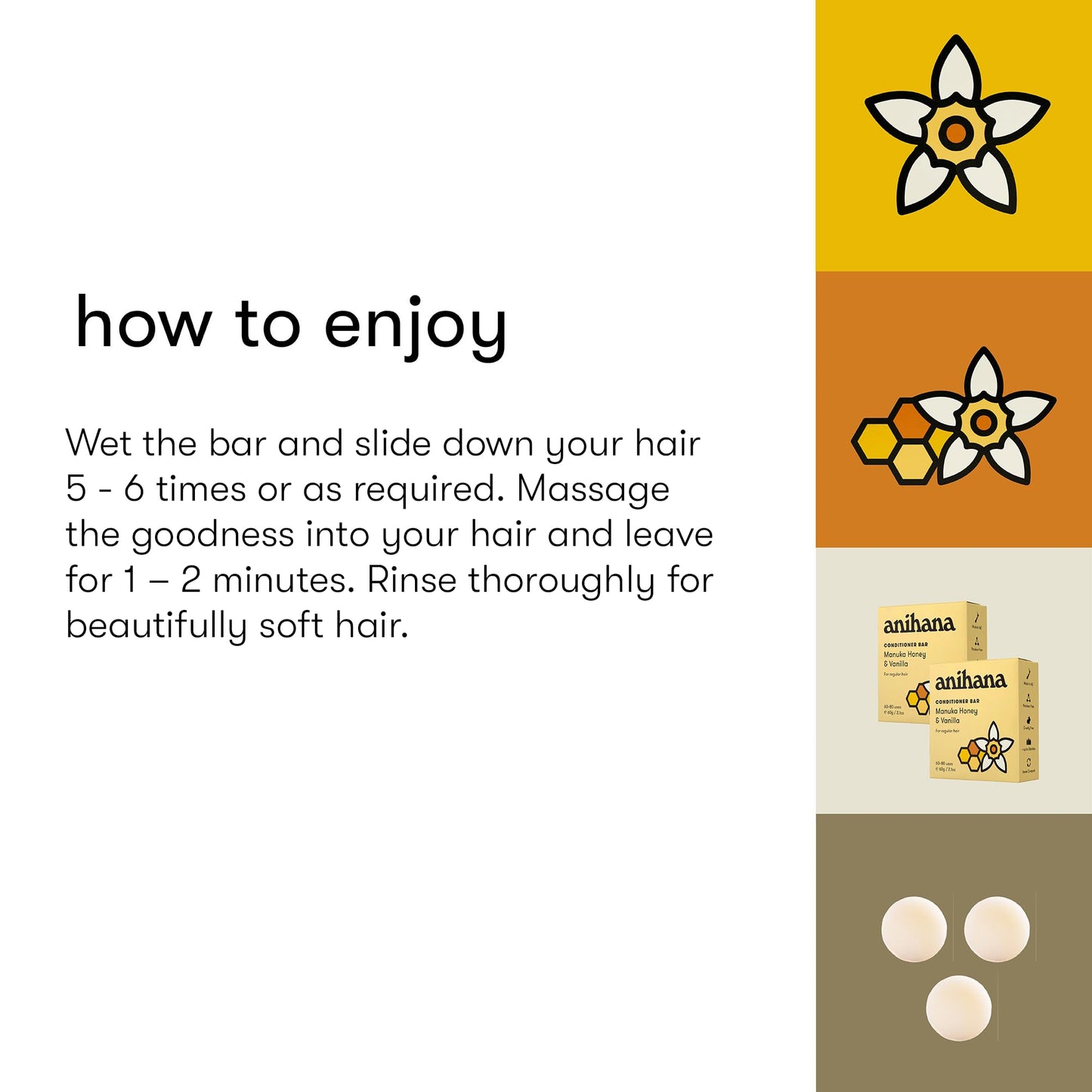 ANIHANA Manuka Honey & Vanilla Conditioner Bar 🌿 | Normal Hair, Natural Shine, Paraben-Free