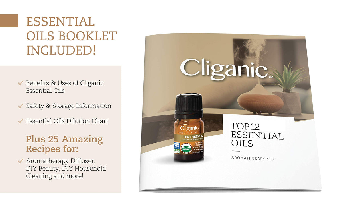 Cliganic Organic Essential Oils Set (Top 5) - 100% Pure Natural - Aromatherapy, Candle Making - Peppermint, Lavender, Eucalyptus, Lemongrass & Orange (Packaging May Vary)