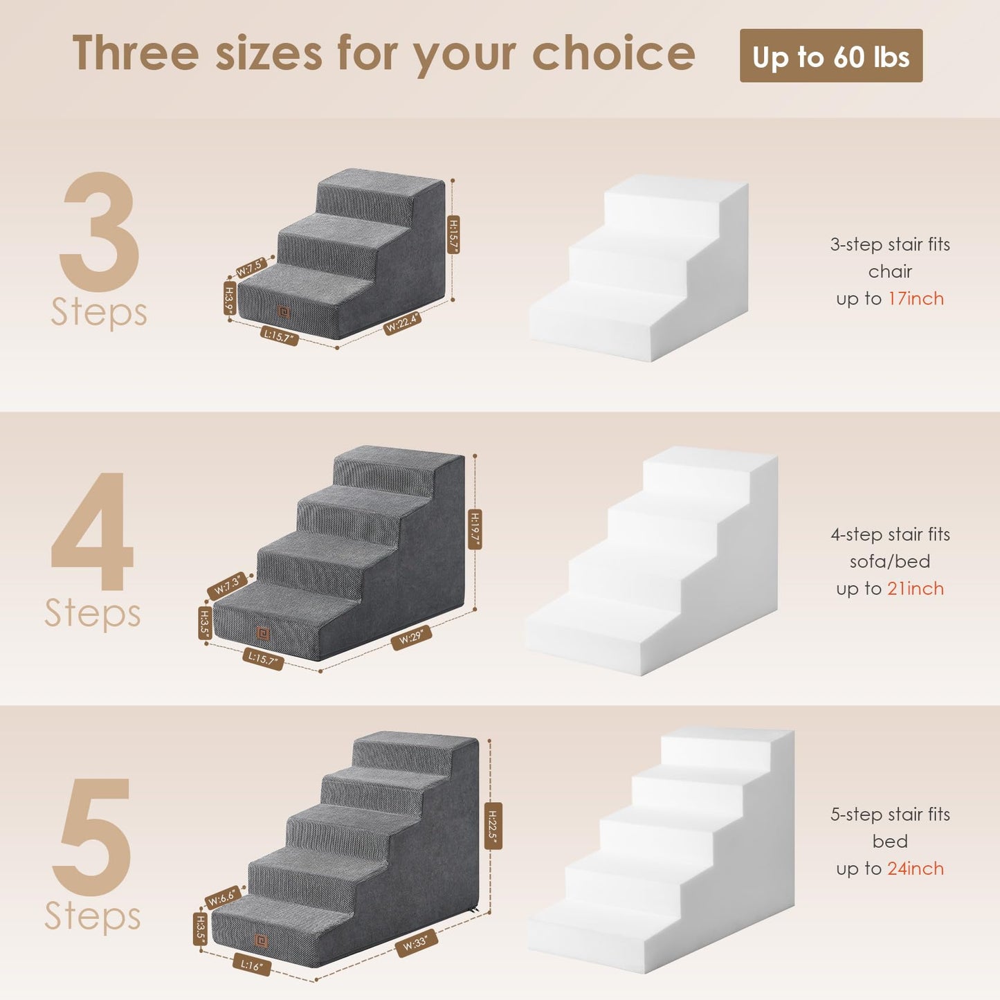 EHEYCIGA Dog Stairs for Bed 18”H, 4-Step Dog Steps for High Bed, Pet Steps for Small Dogs and Cats, Non-Slip Balanced Pet Ramp Indoor, Grey