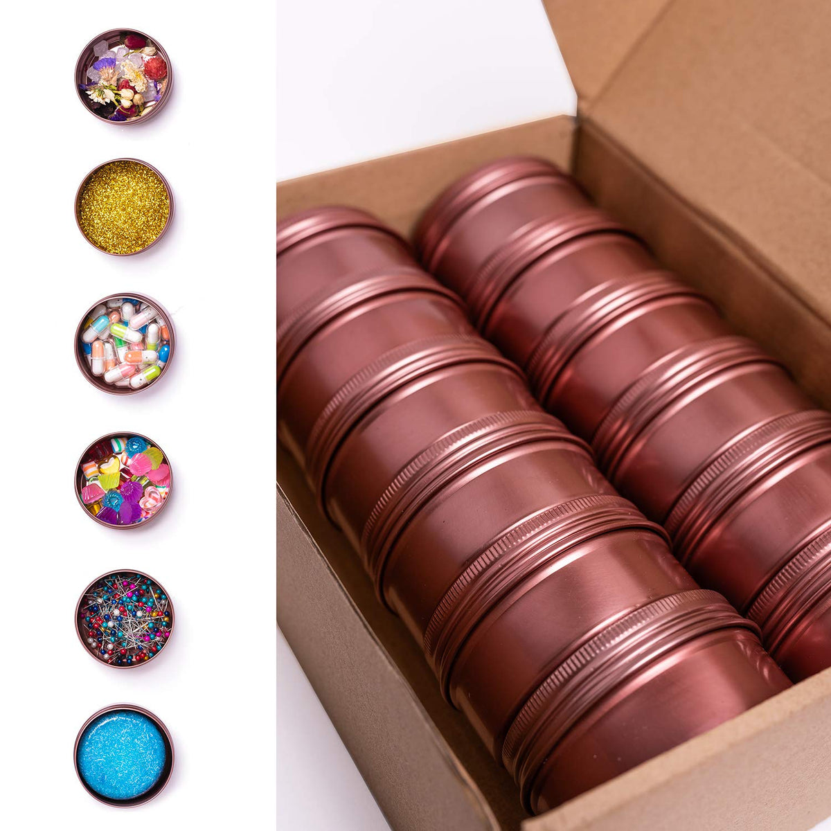 3 Ounce Tins Cans 3 Oz. Tins Containers Round Tins Metal with Lids Aluminum Metal Containers Metal Tins Jars for Balm,Candy,Salve,Candles,Pack of 20(Rosy Brown)