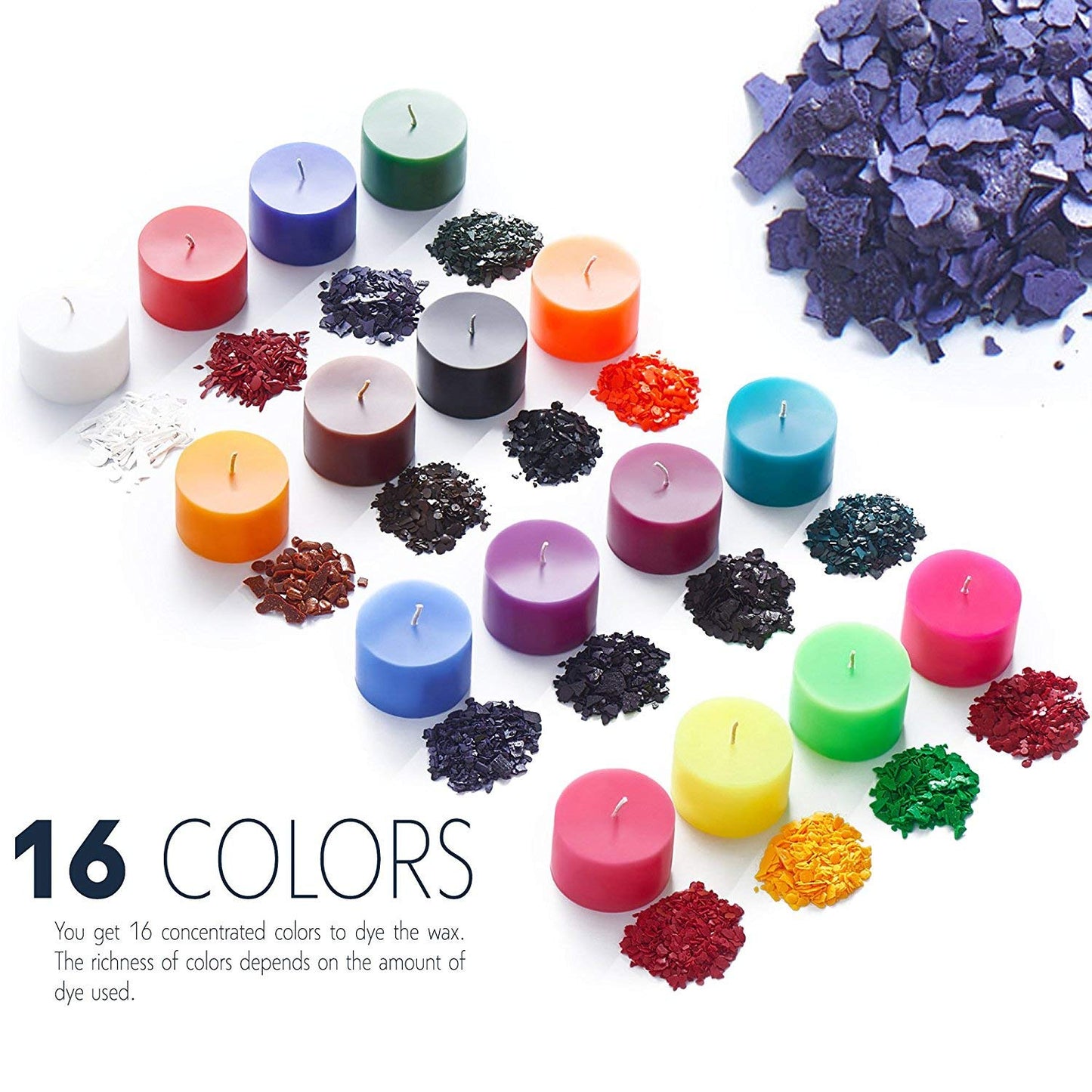 Candle Dyes for Soy Candle Making - Wax Сolor Dye Color Chips for Soy Wax - 16 Popular Colors Wax Dye Flakes
