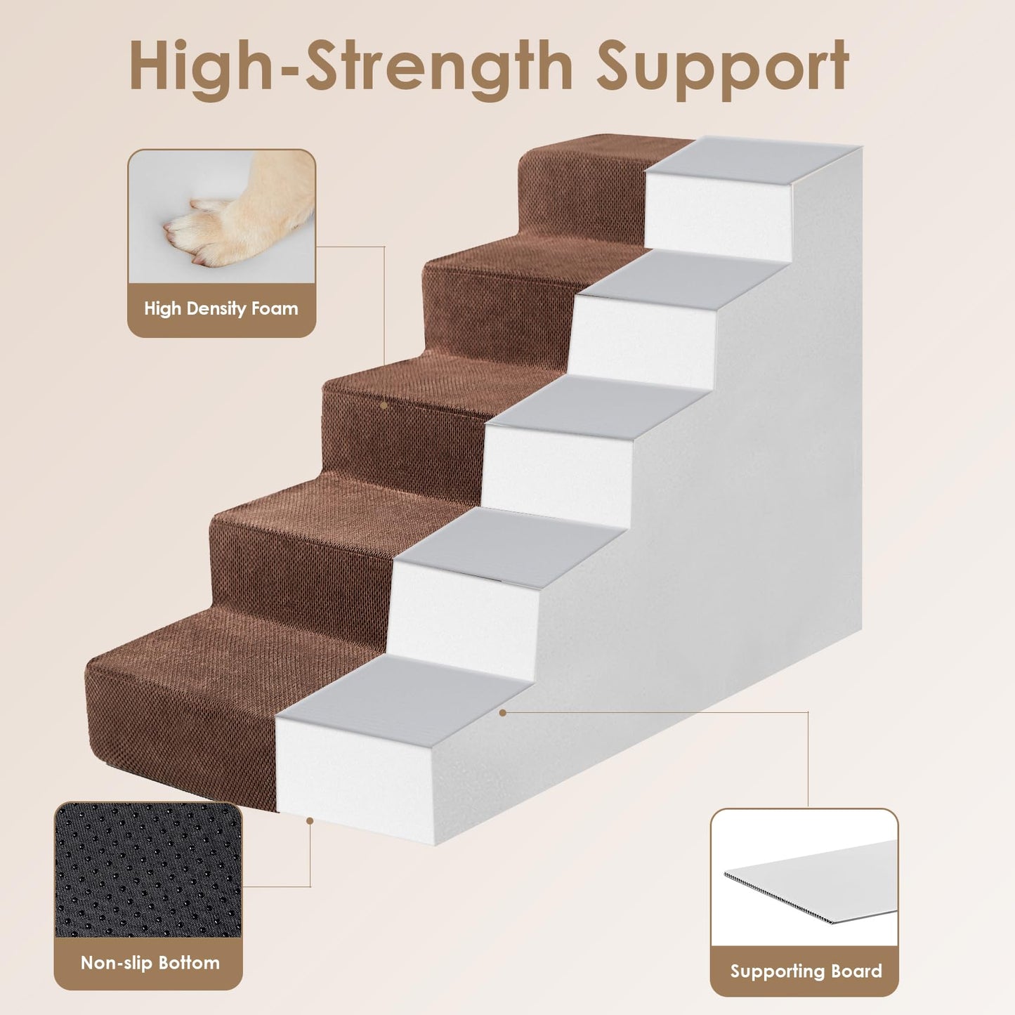 EHEYCIGA Dog Stairs for Bed 18”H, 4-Step Dog Steps for High Bed, Pet Steps for Small Dogs and Cats, Non-Slip Balanced Pet Ramp Indoor, Grey