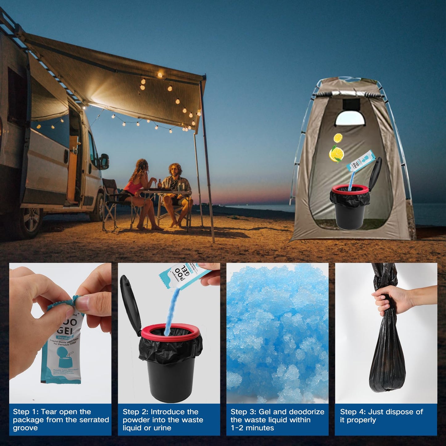 Portable Toilet Absorbent Gel, Portable Toilet Powder Poo Urine Powder for Camping Outdoor Hiking