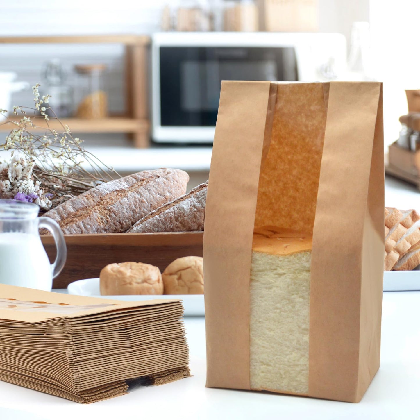 Eco-Friendly Kraft Paper Bread Bags with Window | 200-Pack for Artisan Bread (9.05″ × 4.72″ × 1.97″)
