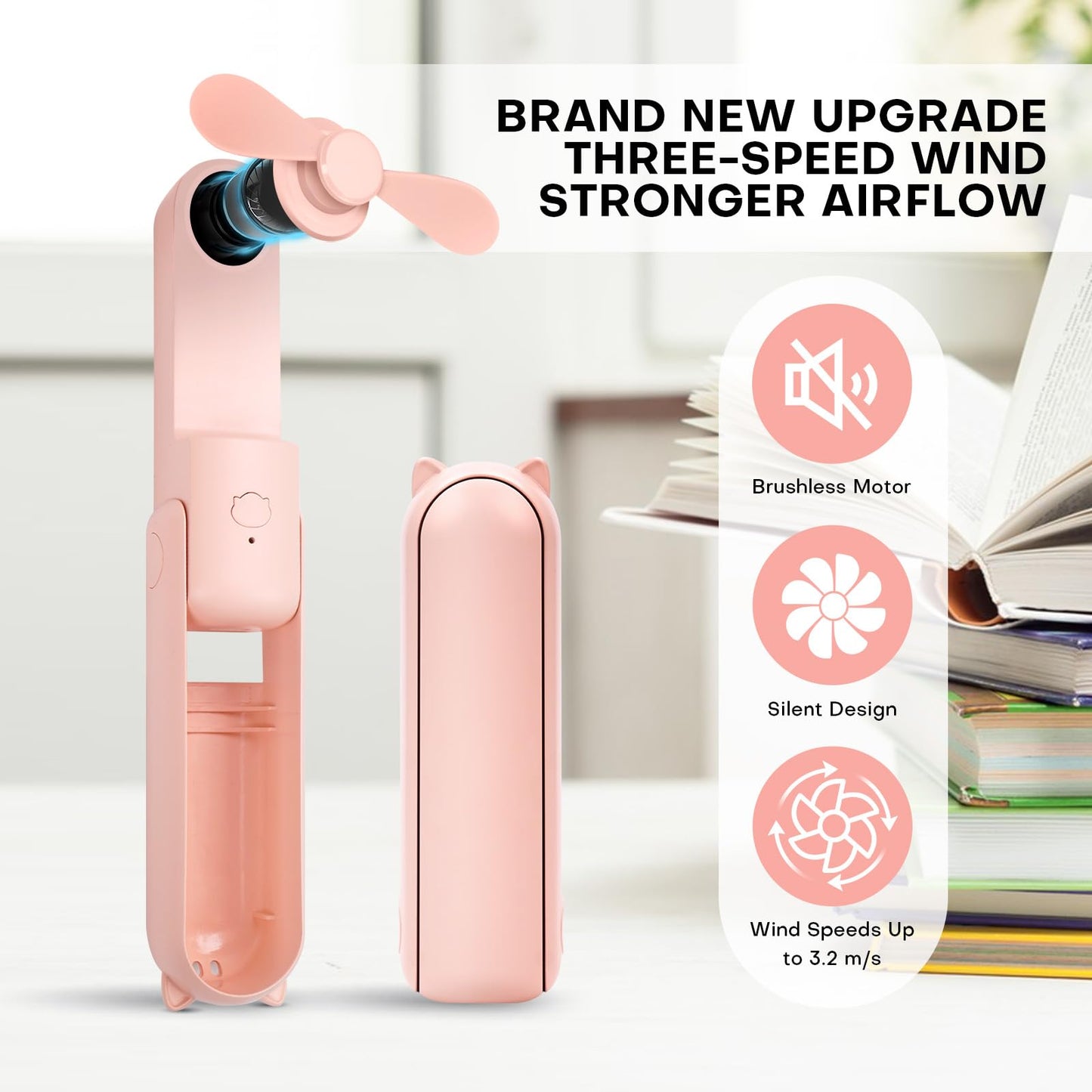 OHLGT Mini Ventilador Portátil: Silencioso, Recargable y Power Bank (9-15h)