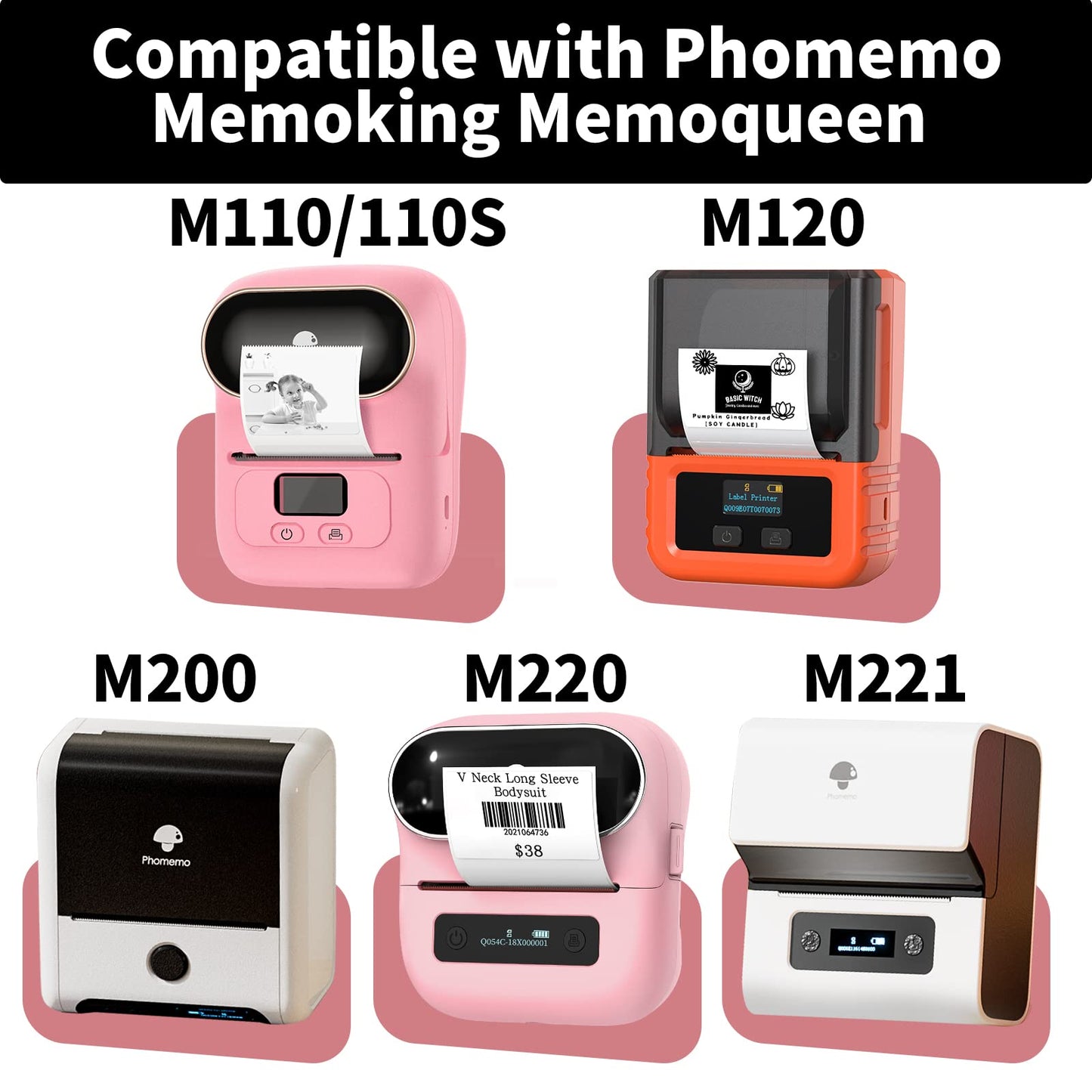 M110 Labels, M110 Thermal Labels for M110 M220 M221 Labels Maker - Pink & Blue & Khaki,1.96“, Thermal Labels Compatible with Phomemo M110 M220 M221 M150 M250 M260 Label Printer -140pcs, 3Rolls, Round