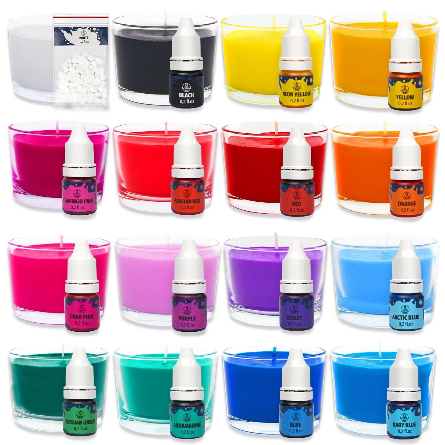 Candle Dyes for Soy Candle Making - Wax Сolor Dye Color Chips for Soy Wax - 16 Popular Colors Wax Dye Flakes