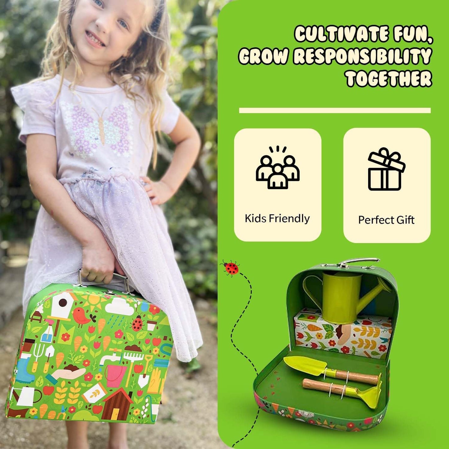 Kids Gardening Set | Kids Gardening Tools | 15 Pcs Toddler Gardening Set with Rake, Shovel, and Small Watering Can for Kids | Gardening Kit with Seeds | Educational Outside Toys for Kids