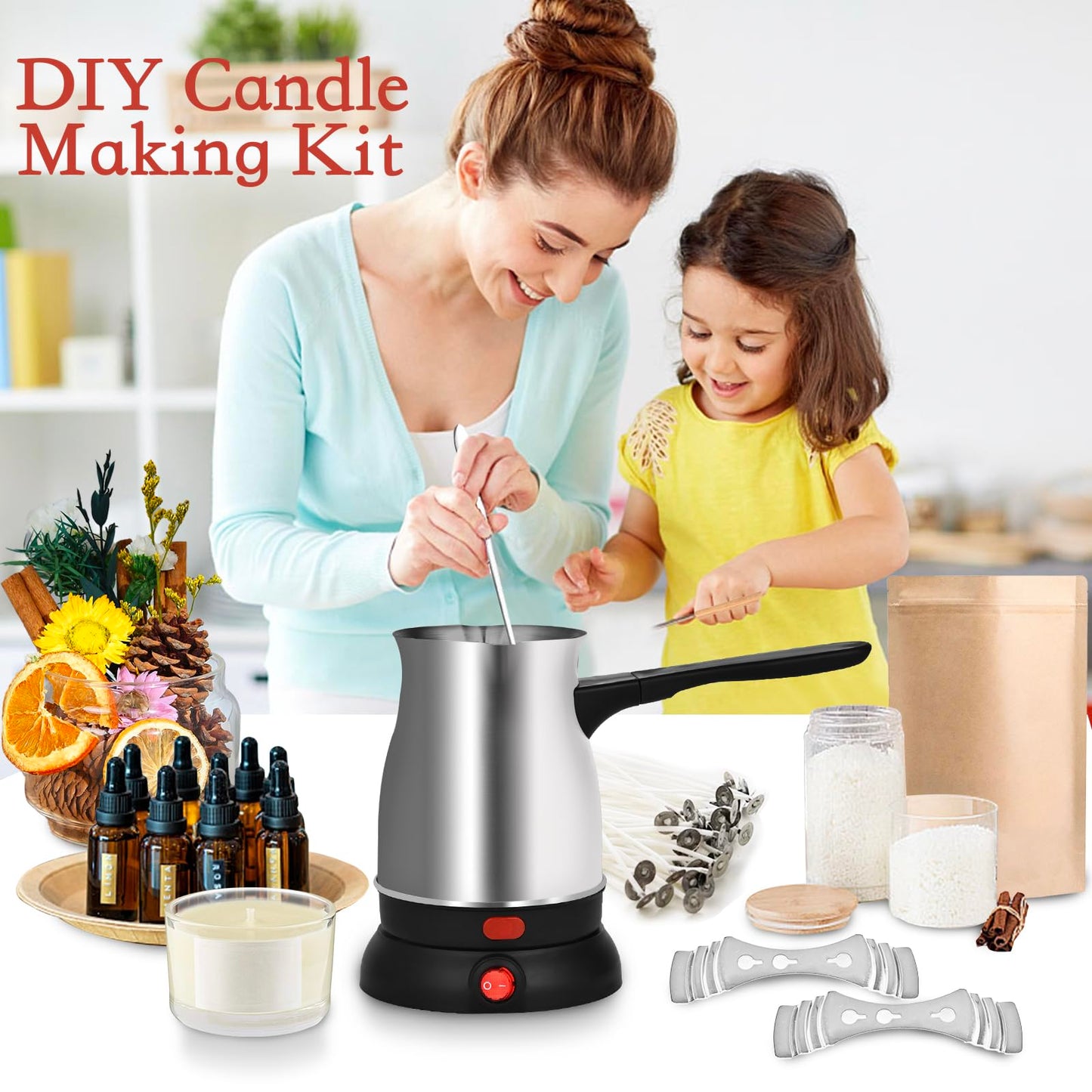 Candle Wax Melter, Stainless Steel Electric Wax Melter for Candle Making, Candle Making Kit with Hot Plate, Double Spouts Wax Melting Pot with 51IN Cord, Candle Making Supplies