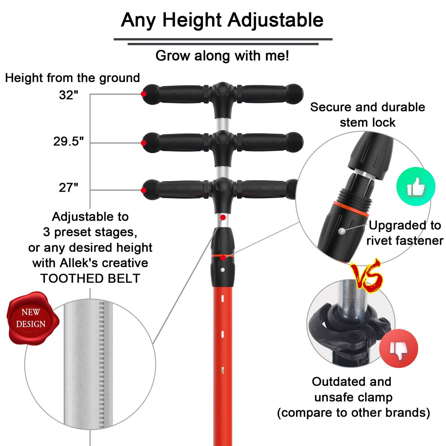 Allek Kick Scooter B03 for Kids (3-12 Years) — Style, Fun, and Safety on 3 Wheels with LED Lights, Adjustable Handlebar, and Reinforced Deck (Black)