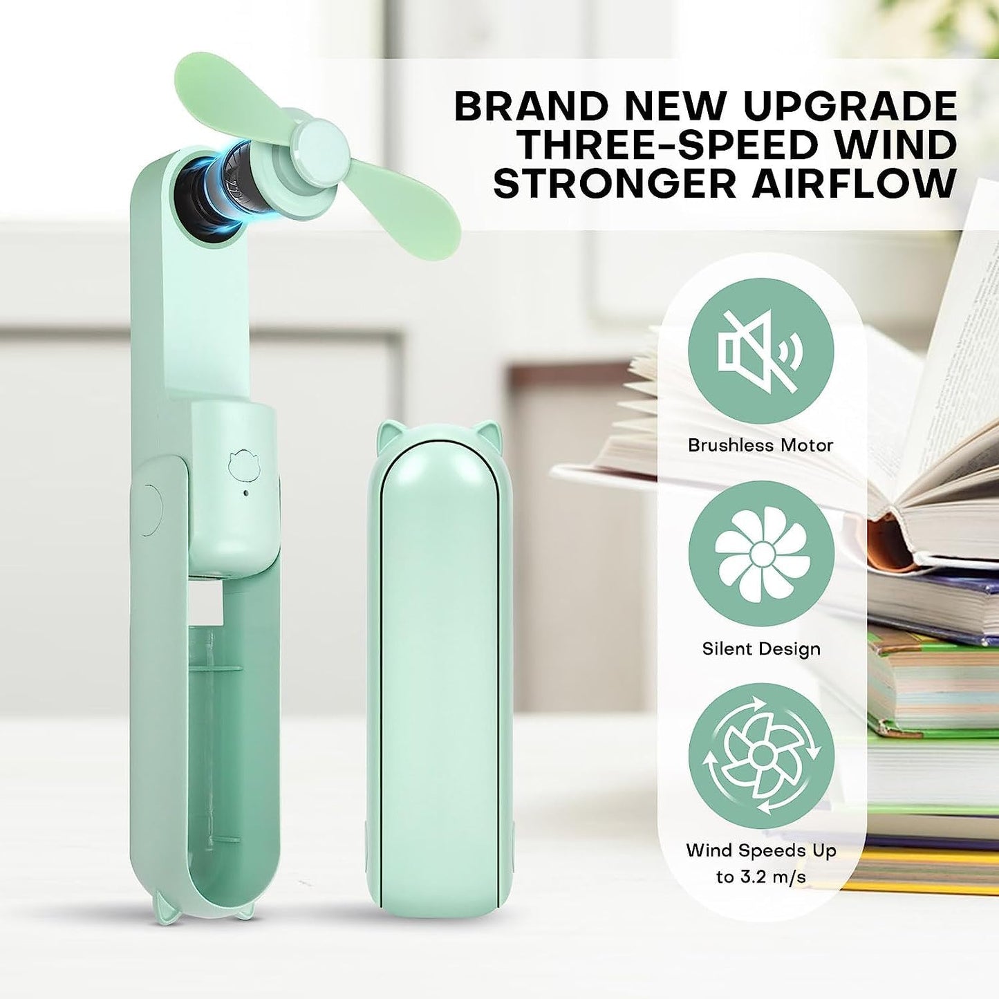 OHLGT Mini Ventilador Portátil: Silencioso, Recargable y Power Bank (9-15h)