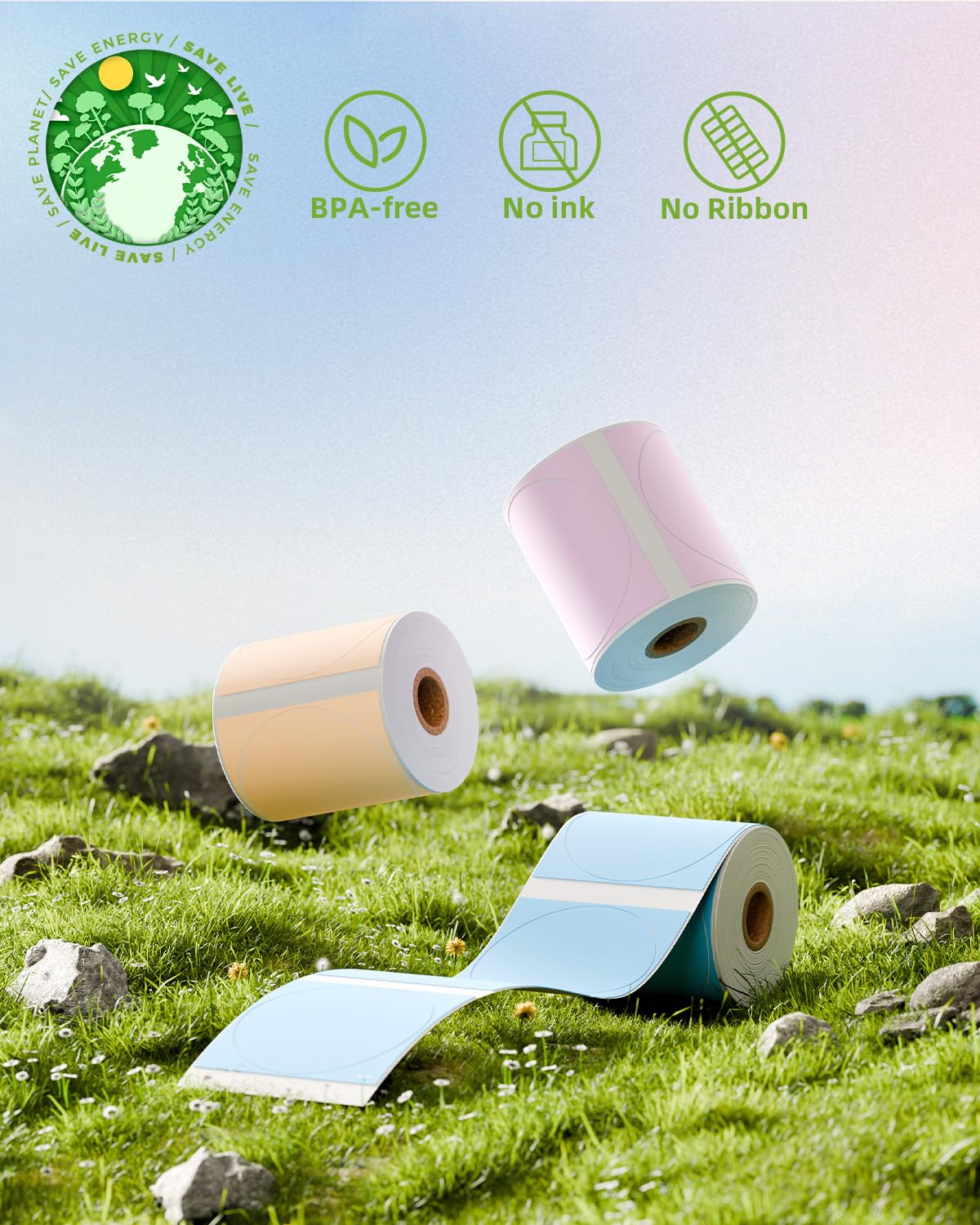 M110 Labels, M110 Thermal Labels for M110 M220 M221 Labels Maker - Pink & Blue & Khaki,1.96“, Thermal Labels Compatible with Phomemo M110 M220 M221 M150 M250 M260 Label Printer -140pcs, 3Rolls, Round