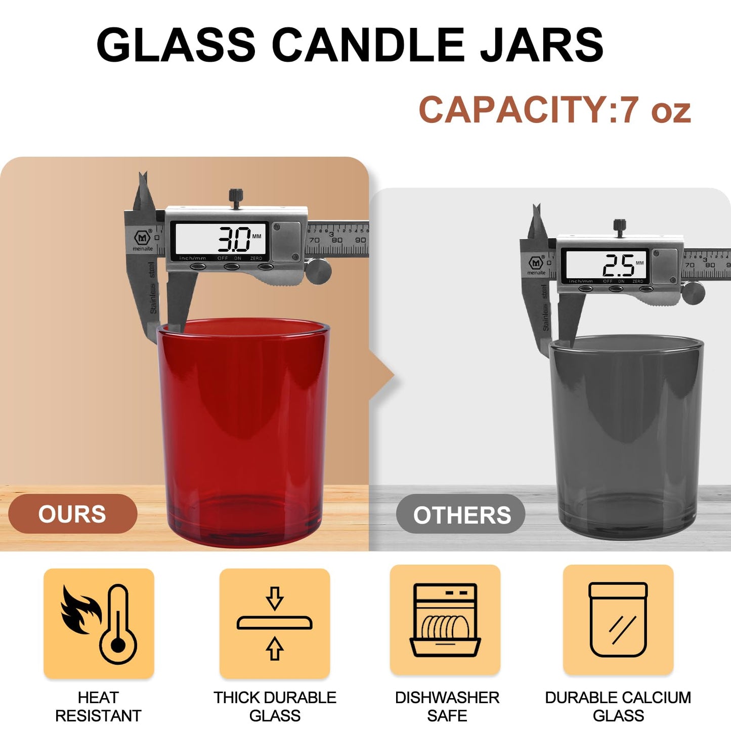 Thick Candle Jars for Making Candles 16 Pcs, 7 OZ Empty Jars with Wood Lids for Candle Making, Sample Container, Frosted White