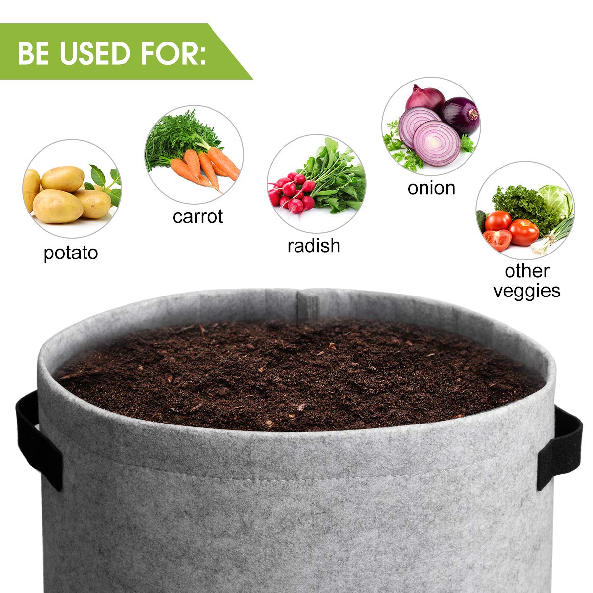 Potato Grow Bags with Flap 10 Gallon, 4 Pack Planter Pot with Handles and Harvest Window for Potato Tomato and Vegetables, Black and Gray