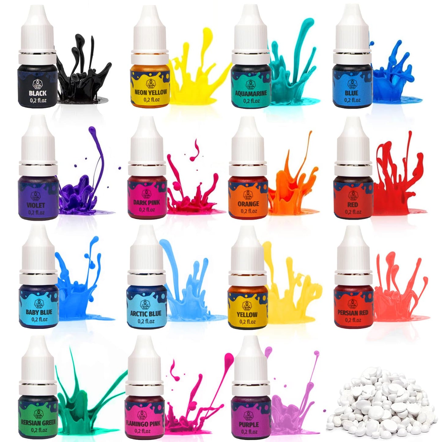 Candle Dyes for Soy Candle Making - Wax Сolor Dye Color Chips for Soy Wax - 16 Popular Colors Wax Dye Flakes