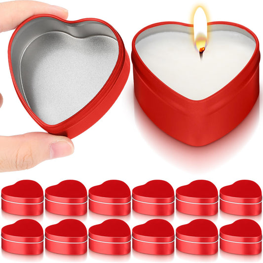 Vesici 24 Pcs 6.5 oz Heart Shaped Metal Candle Tins with Lids Valentine's Day Red Heart Empty Candle Jars Candle Containers Cans Heart Box for Making Candles Valentines Day Party Gift Supplies