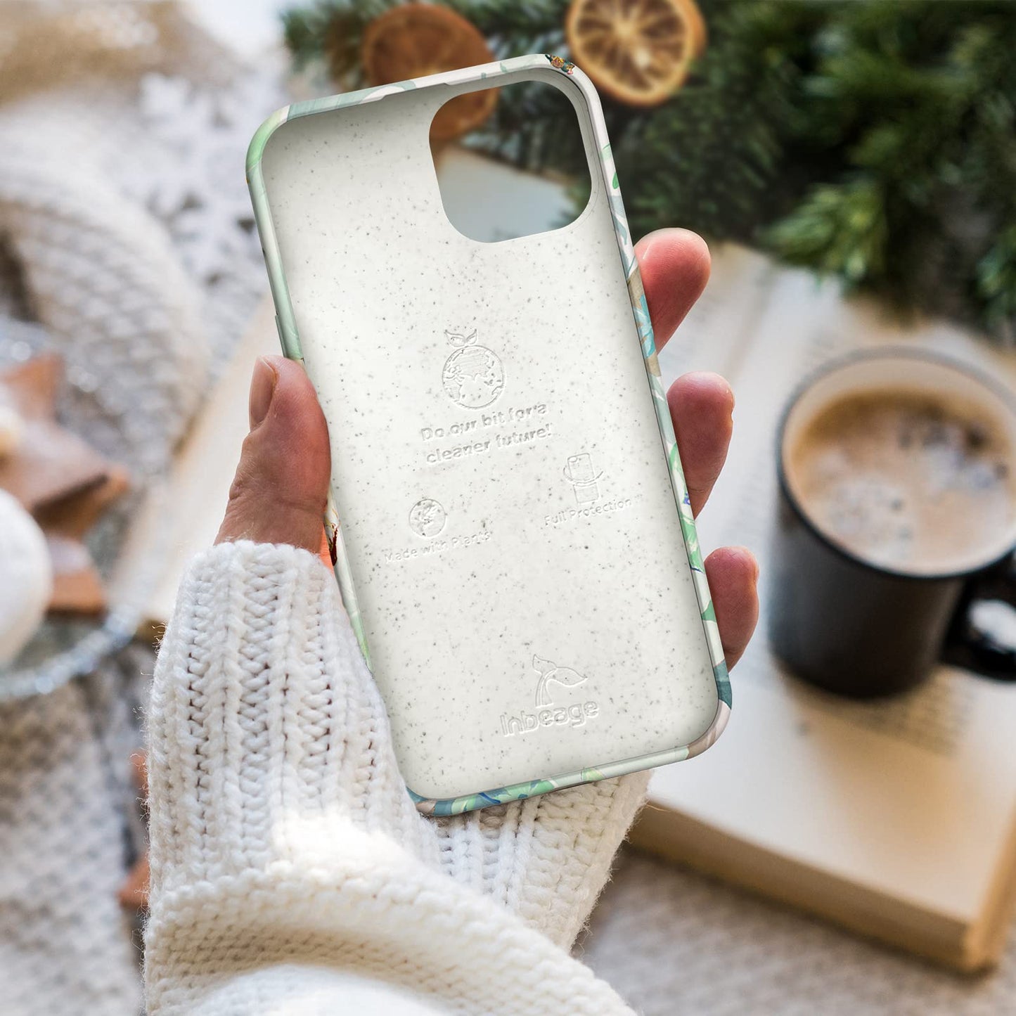 Bio Case for iPhone 14 Pro Case Floral,Made from Plants,100% Biodegradable Cover with Flower Garden Full Body Patterns, Eco-Friendly and Compostable,6.1 Inch,2022 (Pattern-Green Flower)