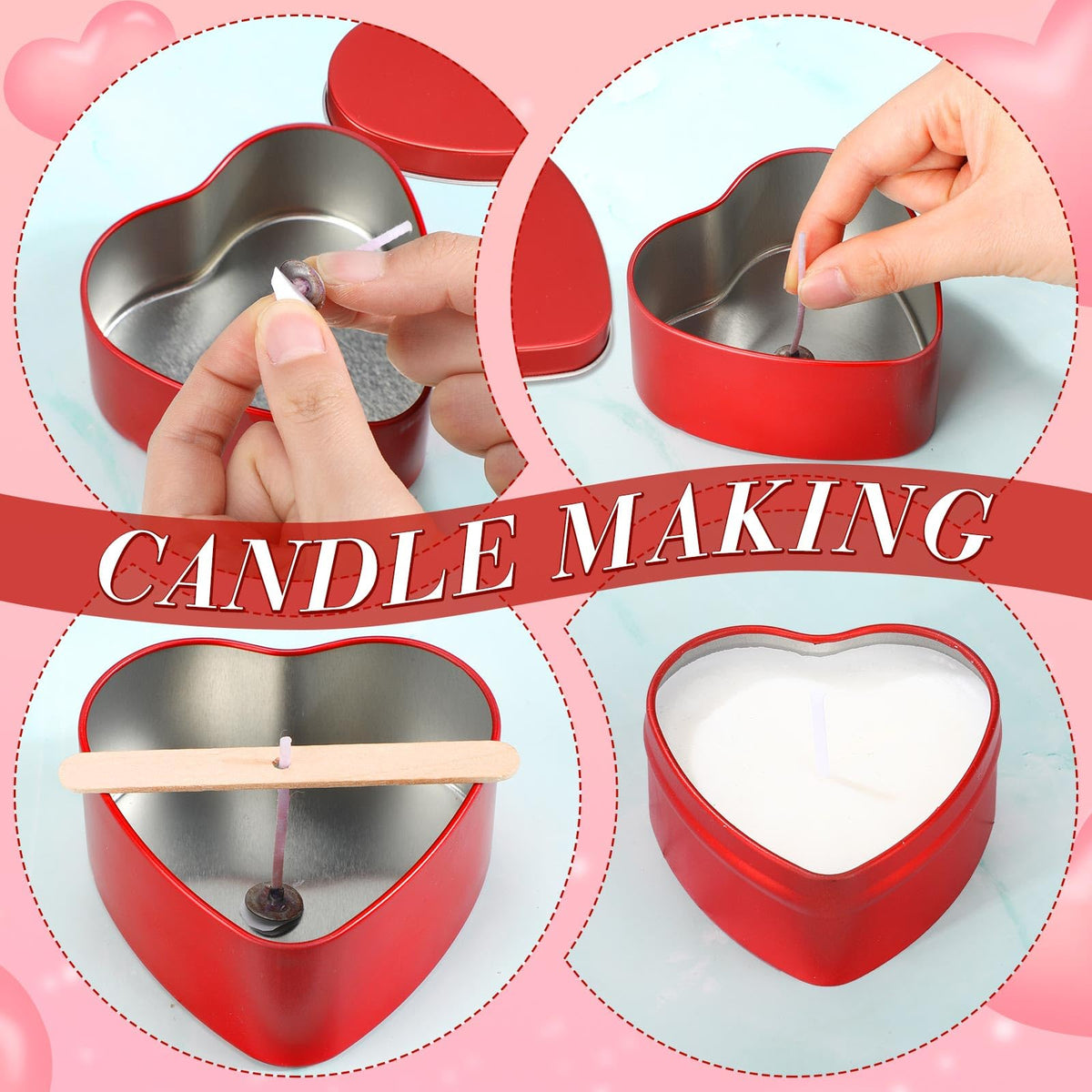 Vesici 24 Pcs 6.5 oz Heart Shaped Metal Candle Tins with Lids Valentine's Day Red Heart Empty Candle Jars Candle Containers Cans Heart Box for Making Candles Valentines Day Party Gift Supplies