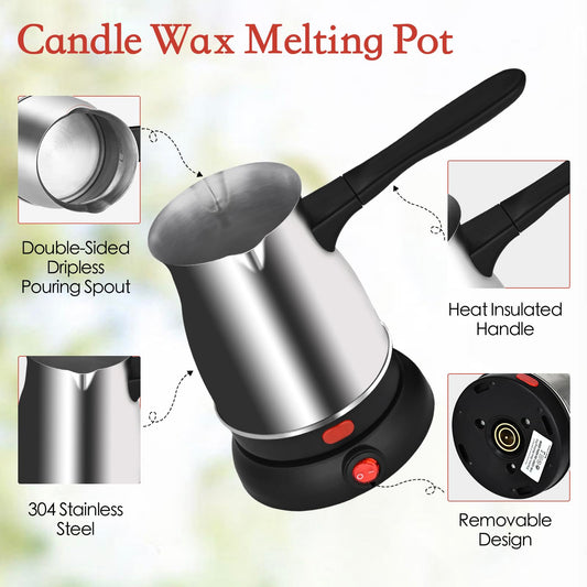Candle Wax Melter, Stainless Steel Electric Wax Melter for Candle Making, Candle Making Kit with Hot Plate, Double Spouts Wax Melting Pot with 51IN Cord, Candle Making Supplies