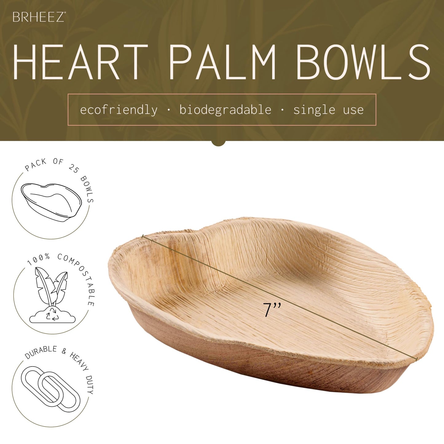 Brheez Bamboo-Style Palm Leaf Plates | Biodegradable Pack of 25