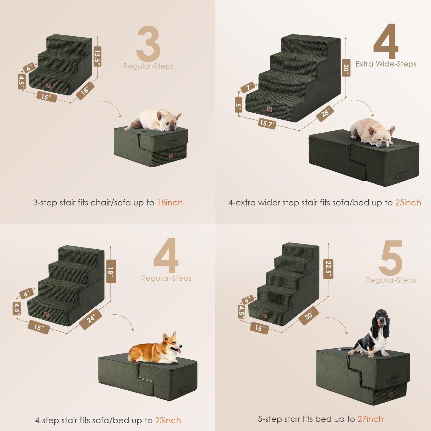 EHEYCIGA Dog Stairs for Bed 18”H, 4-Step Dog Steps for High Bed, Pet Steps for Small Dogs and Cats, Non-Slip Balanced Pet Ramp Indoor, Grey
