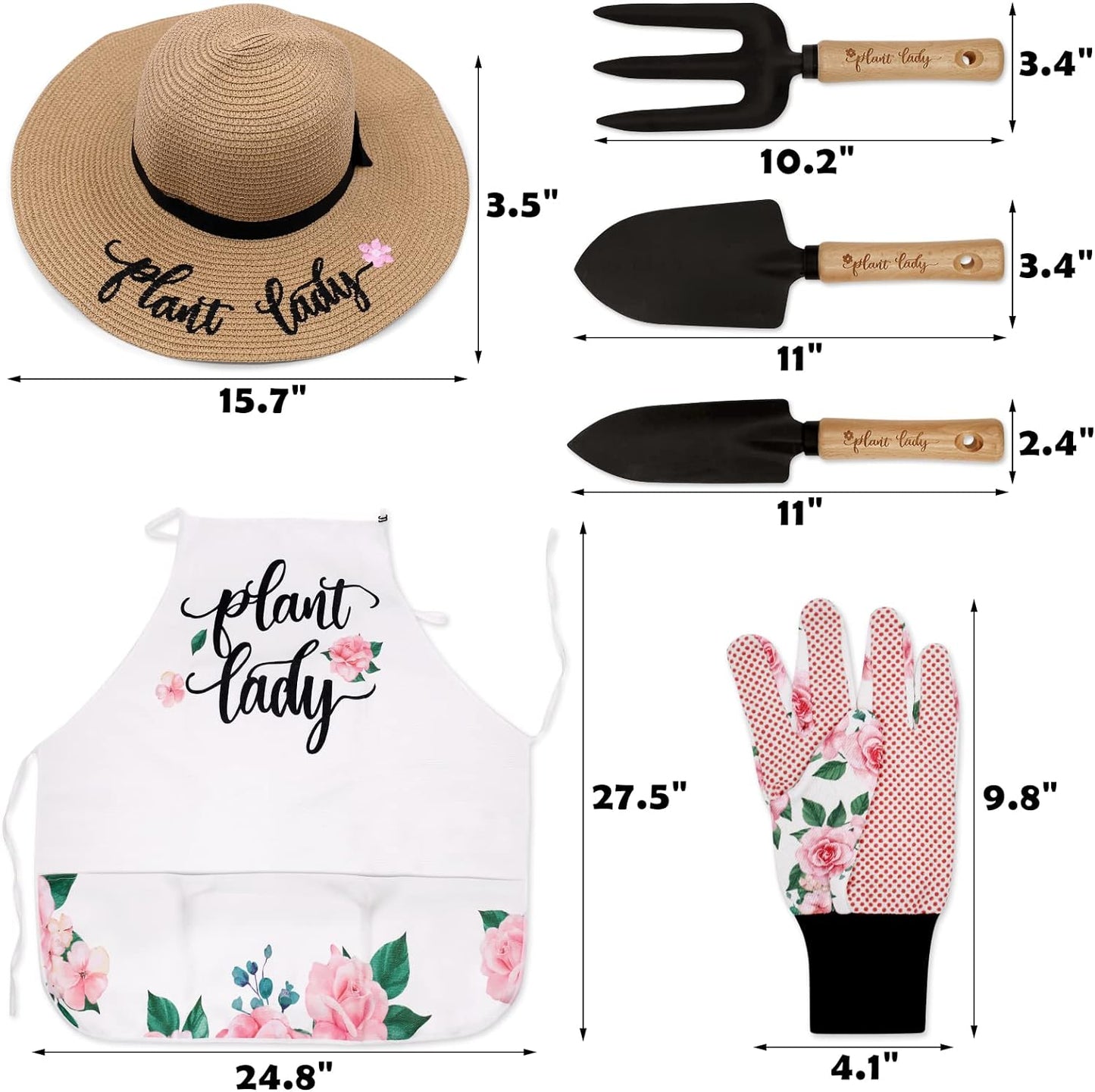 Percozzi Plant Lady Gardening Gifts for Women Gardening Tools Kit with Planting Tools Straw Hat Floral Apron Glove for Her Spring Outdoor Grandmother Horticulture Starter Set of 6