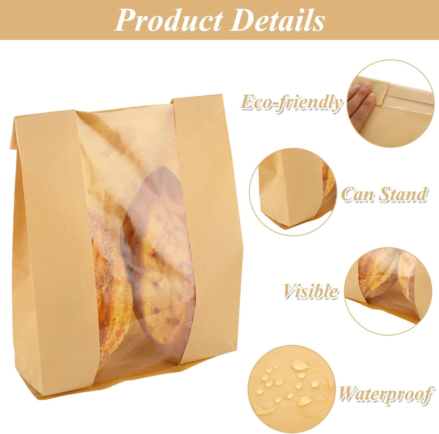 Eco Bread Bags with Window | 150 Kraft Heat-Sealable Grease-Resistant Bags