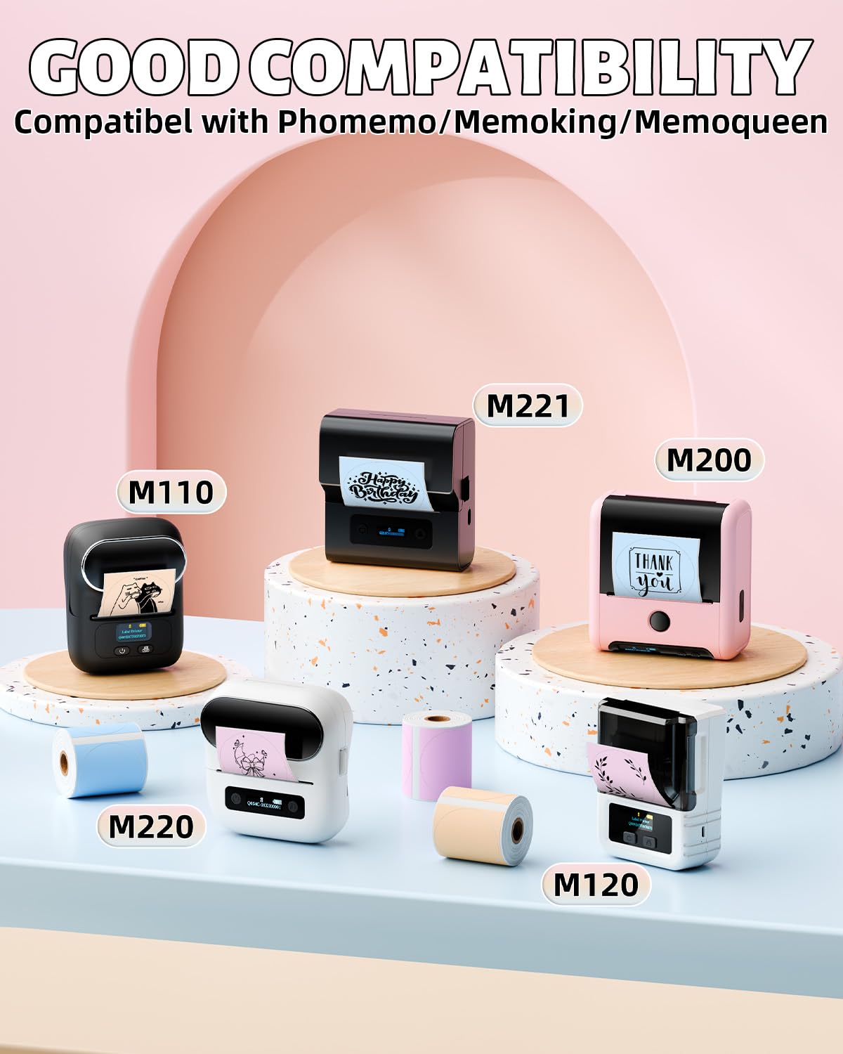 M110 Labels, M110 Thermal Labels for M110 M220 M221 Labels Maker - Pink & Blue & Khaki,1.96“, Thermal Labels Compatible with Phomemo M110 M220 M221 M150 M250 M260 Label Printer -140pcs, 3Rolls, Round