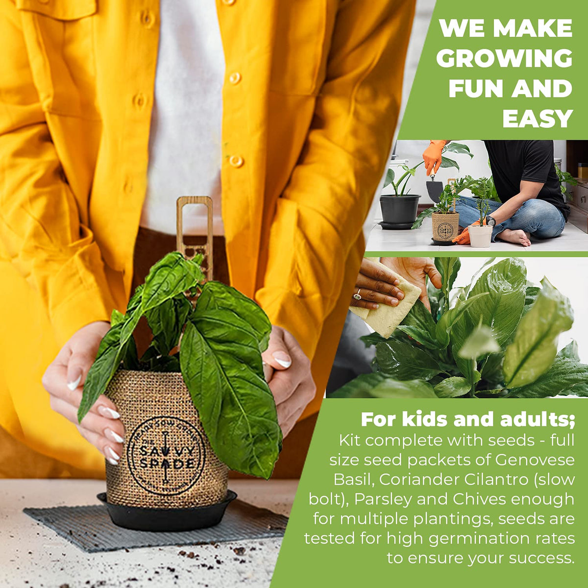 Indoor Herb Garden Starter Kit | Non-GMO Heirloom Seeds for Basil, Cilantro, Oregano & Parsley