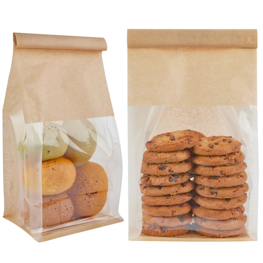 Eco Bread Bags with Window | Pack 50 Kraft Paper 8.7″ × 4.3″ × 11″