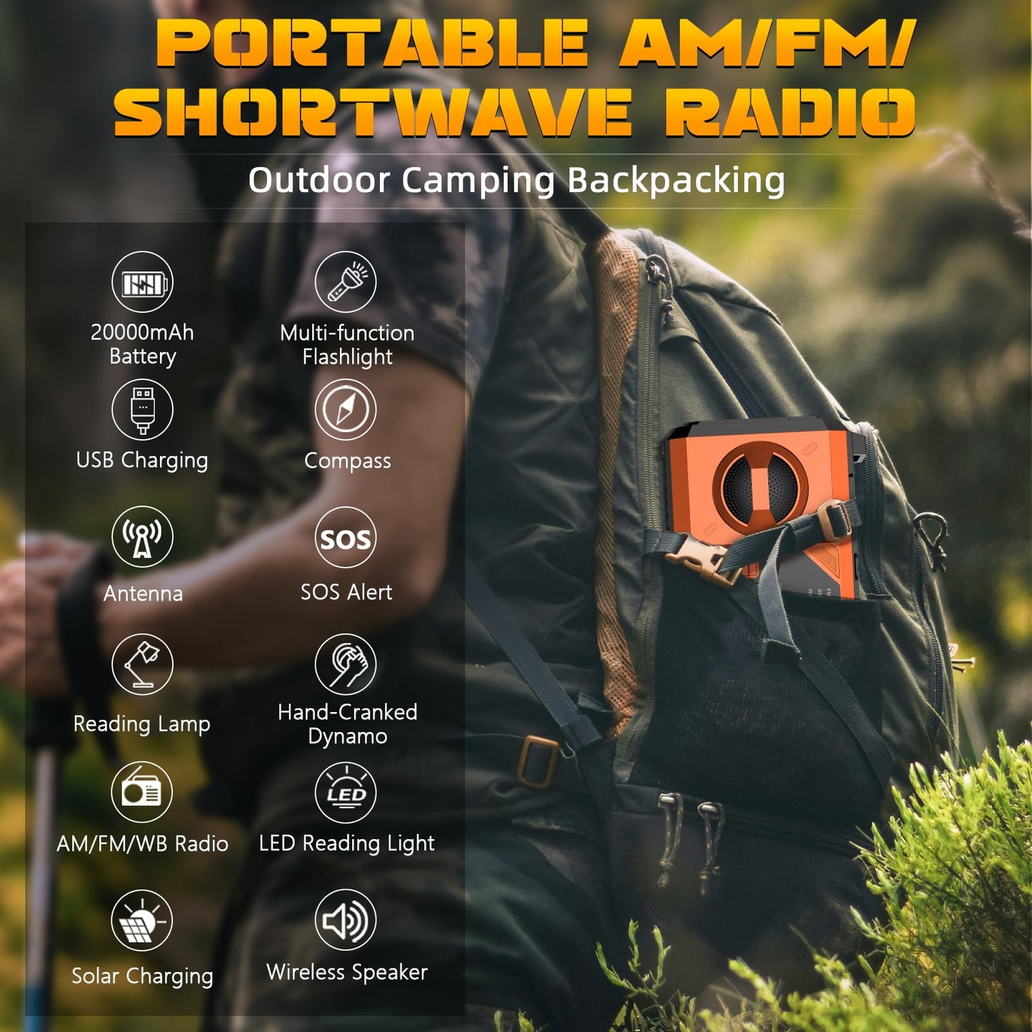20000mAh Hand Crank Emergency Radio,AM/FM NOAA Weather Radio with 74000mWh Power Bank Cell Phone Charger,Solar Radio with LED Flashlight,USB Charged,Compass,SOS Alarm Camping & Survival(Grass Green)