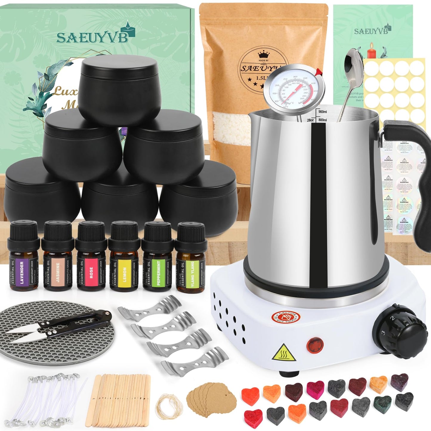 SAEUYVB Candle Making Kit for Adults - Full Set Candle Making Supplies - Soy Candle Kit - DIY Starter Scented Soy Candle Making Kit - Perfect Decoration for Family Life
