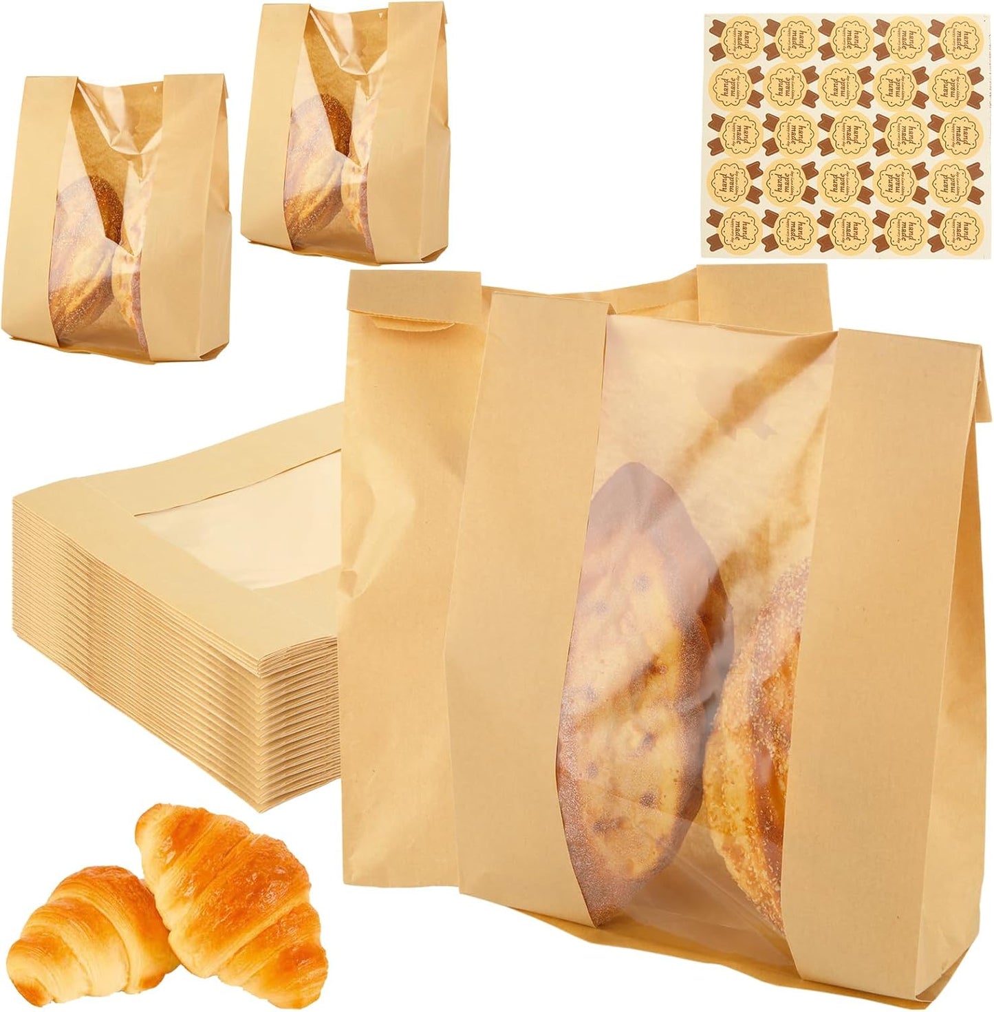 Eco Bread Bags with Window | 150 Kraft Heat-Sealable Grease-Resistant Bags