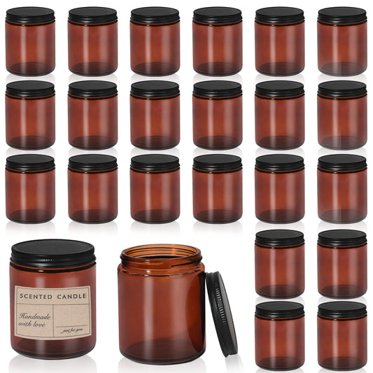 24 Pcs Thick Candle Jars for Making Candles 7 OZ Clear Empty Clear Glass Candle Jars with Lids and Label for Powder Spice Jars, Sample Candle Container - Dishwasher Safe