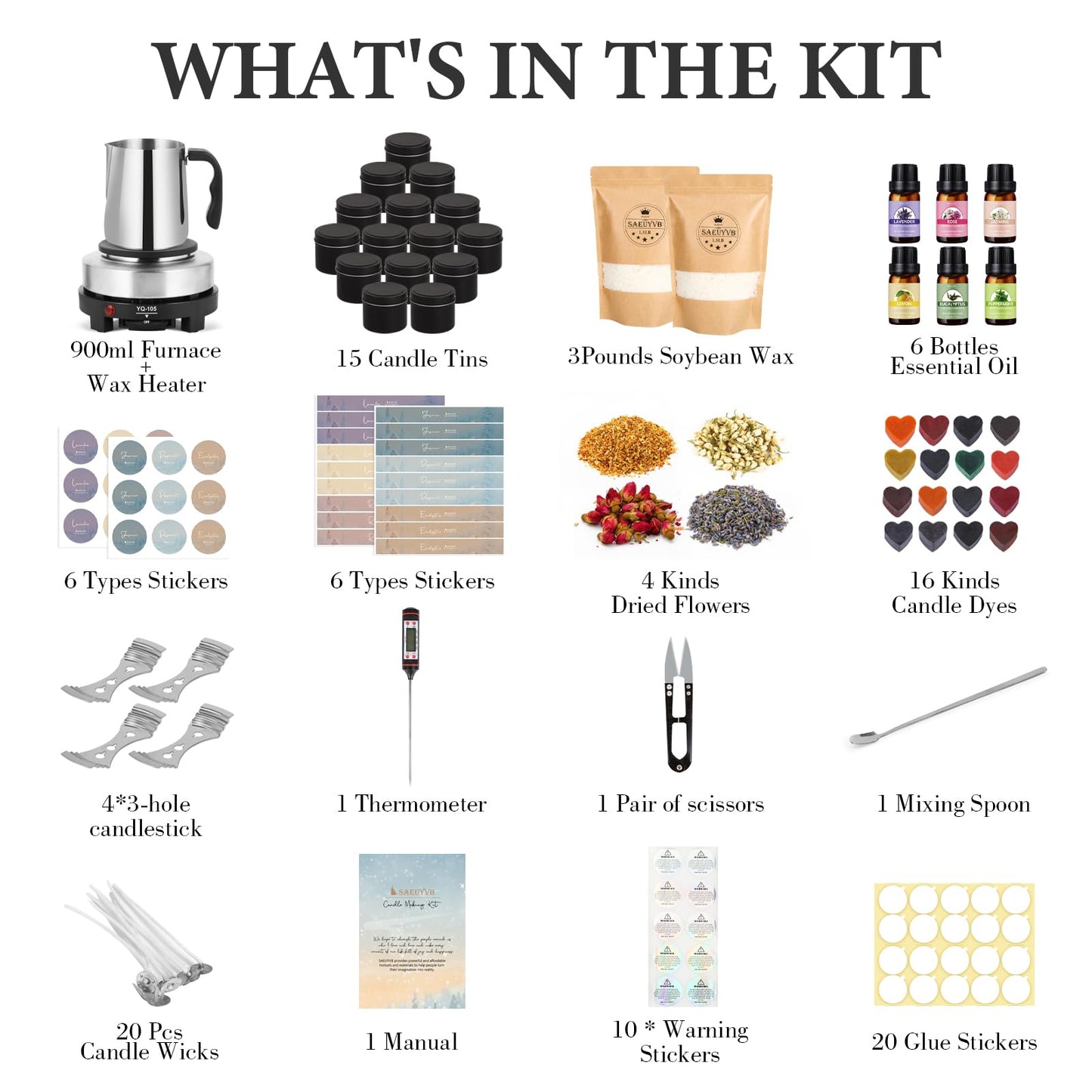 SAEUYVB Candle Making Kit for Adults - Full Set Candle Making Supplies - Soy Candle Kit - DIY Starter Scented Soy Candle Making Kit - Perfect Decoration for Family Life