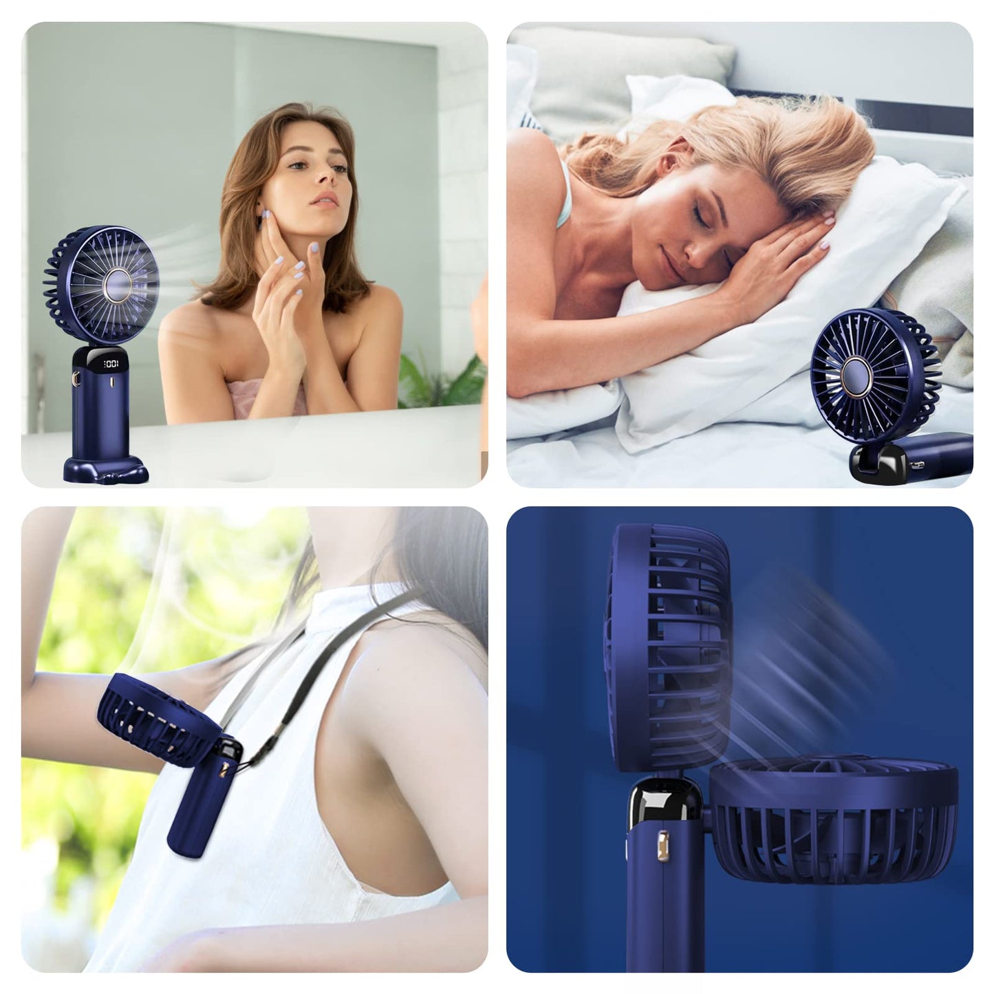 Jsdoin Mini Ventilador de Mano Portátil USB, Bolsillo de 5 Velocidades con Base, Ventilador Plegable de Escritorio para Oficina, Viajes, Negro (Azul Oscuro)