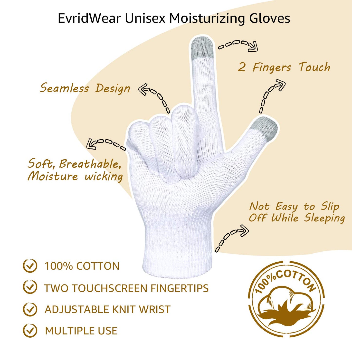 EvridWear Moisturizing Cotton Gloves | Unisex Touchscreen-Friendly Hand Care Gloves
