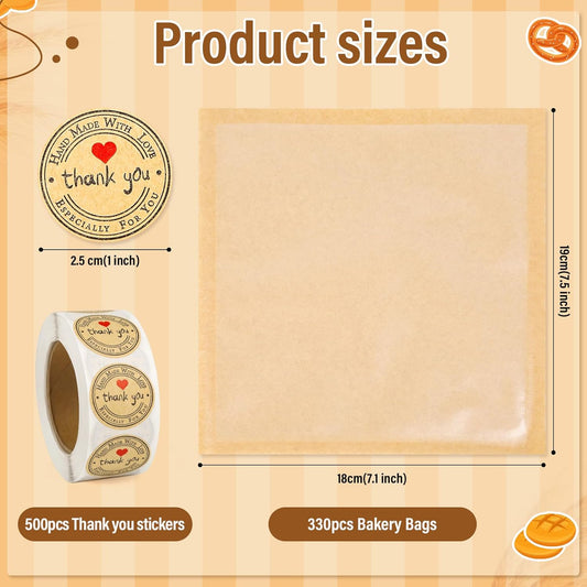 Eco-Friendly Bakery Bags with Window | 330-Pack Kraft Paper 7.5″ × 7.1″ for Snacks & Bakery