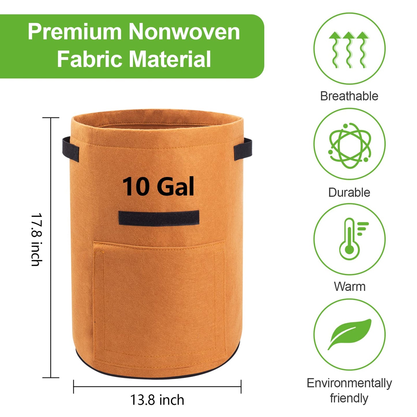 Potato Grow Bags with Flap 10 Gallon, 4 Pack Planter Pot with Handles and Harvest Window for Potato Tomato and Vegetables, Black and Gray