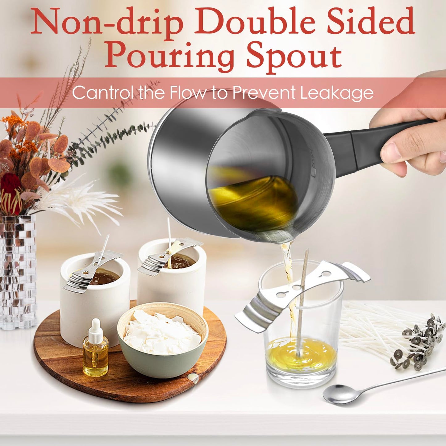 Candle Wax Melter, Stainless Steel Electric Wax Melter for Candle Making, Candle Making Kit with Hot Plate, Double Spouts Wax Melting Pot with 51IN Cord, Candle Making Supplies