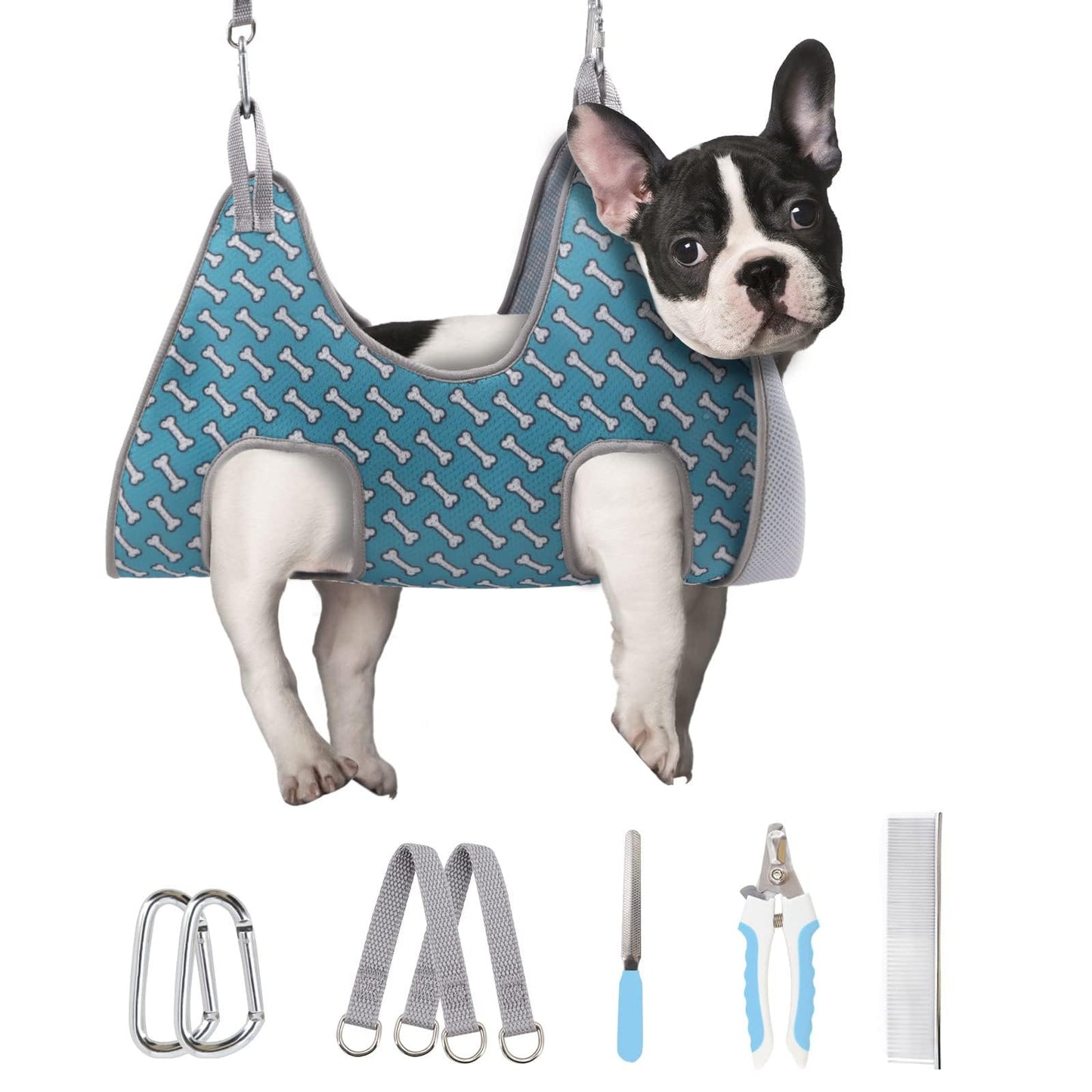 Supet Dog Grooming Hammock for Small Dogs Cat, Relaxation Pet Grooming Hammock Restraint for Nail Trimming (Coral Blue, S( Legs Spacing:7-10.2" / Max W:15-35LBS))