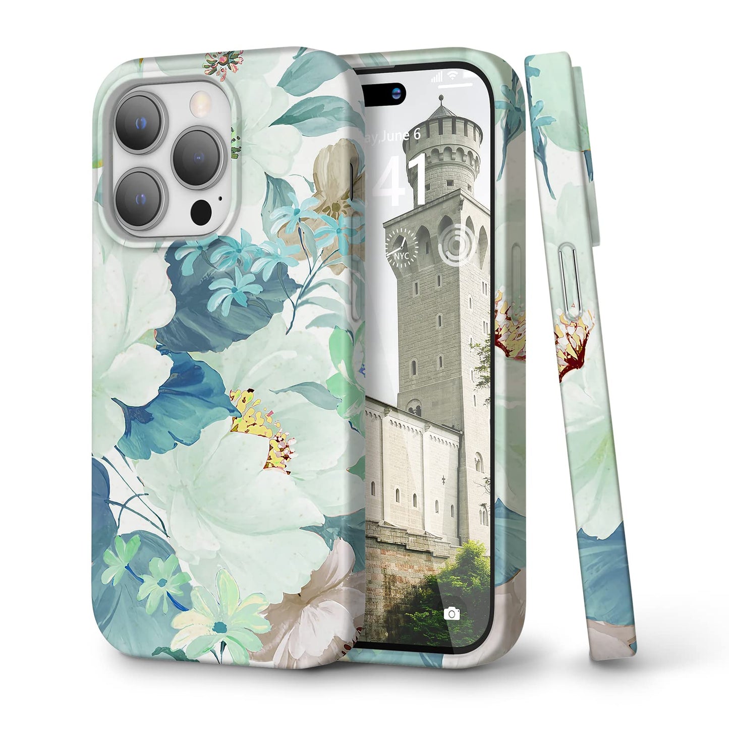 Bio Case for iPhone 14 Pro Case Floral,Made from Plants,100% Biodegradable Cover with Flower Garden Full Body Patterns, Eco-Friendly and Compostable,6.1 Inch,2022 (Pattern-Green Flower)