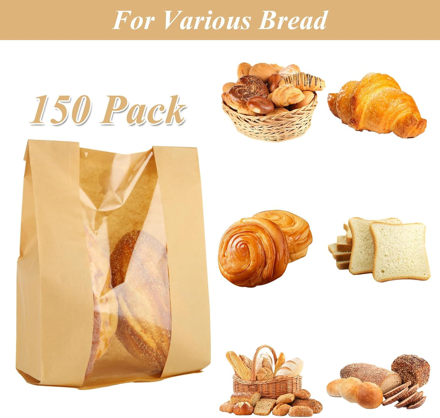 Eco Bread Bags with Window | 150 Kraft Heat-Sealable Grease-Resistant Bags